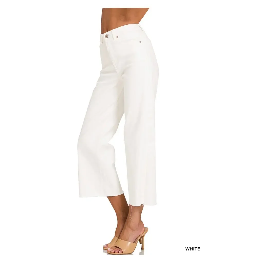 Zenana - High Rise Wide Leg Cropped White Denim - Size 29 - Picture 3 of 4